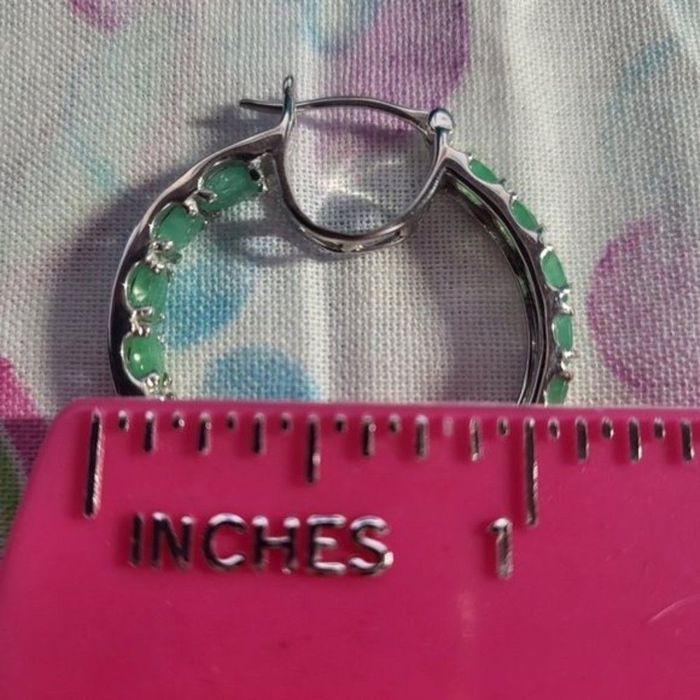 Exquisite Ethiopian Emerald Inside out Sterling Silver hoops - Picture 5 of 6